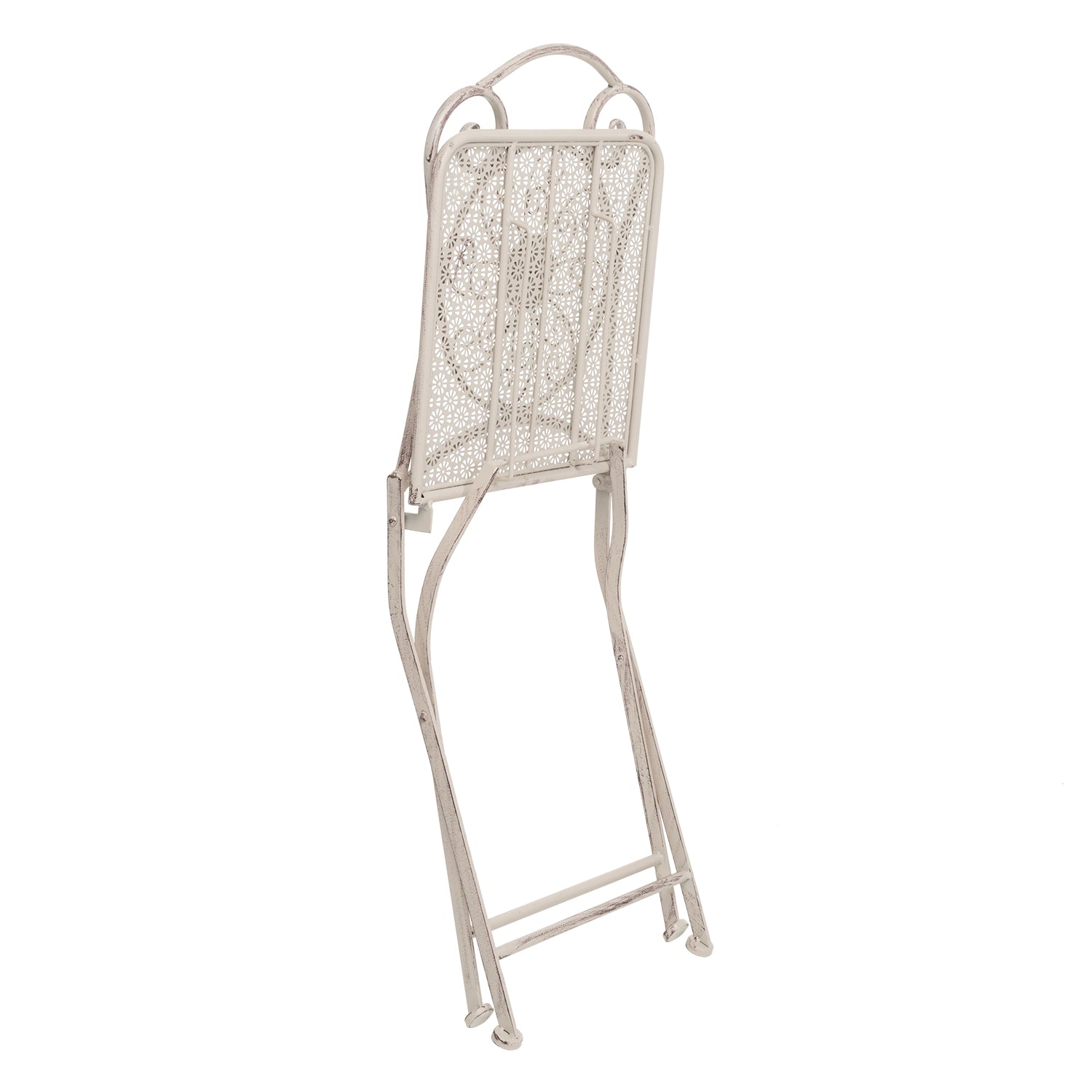 VESTIAMO CASA GIARDINO - Set giardino Bistrot tavolo rotondo 60 cm e 2 sedie pieghevoli in metallo Bianco Decapato